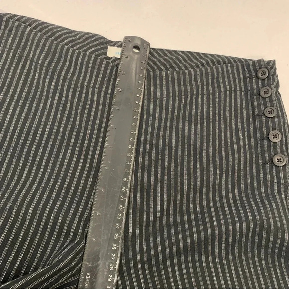 Sundance Pants Woman 10P  Linen Cotton Black Stripe Side Buttons Straight - Picture 12 of 13